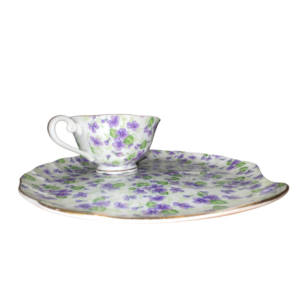 Vintage Lefton China Violet Snack Sets 638 Hand Painted Tea Set